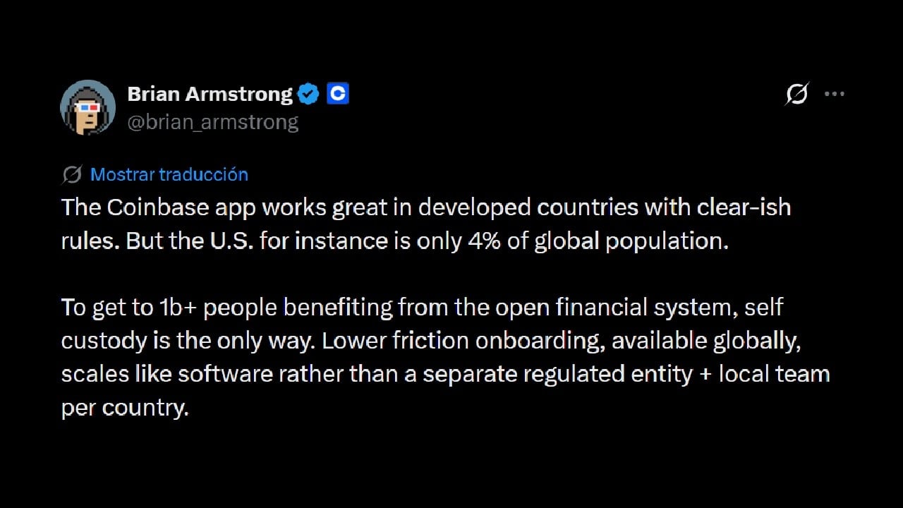 Coinbase CEO Brian Armstrong Champions Self-Custody to Reach 1 Billion Users